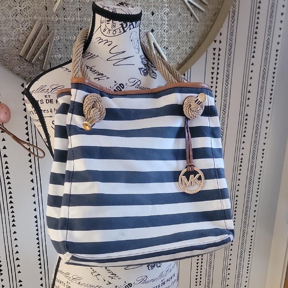 Michael Kors Navy and White Striped Tote Bag